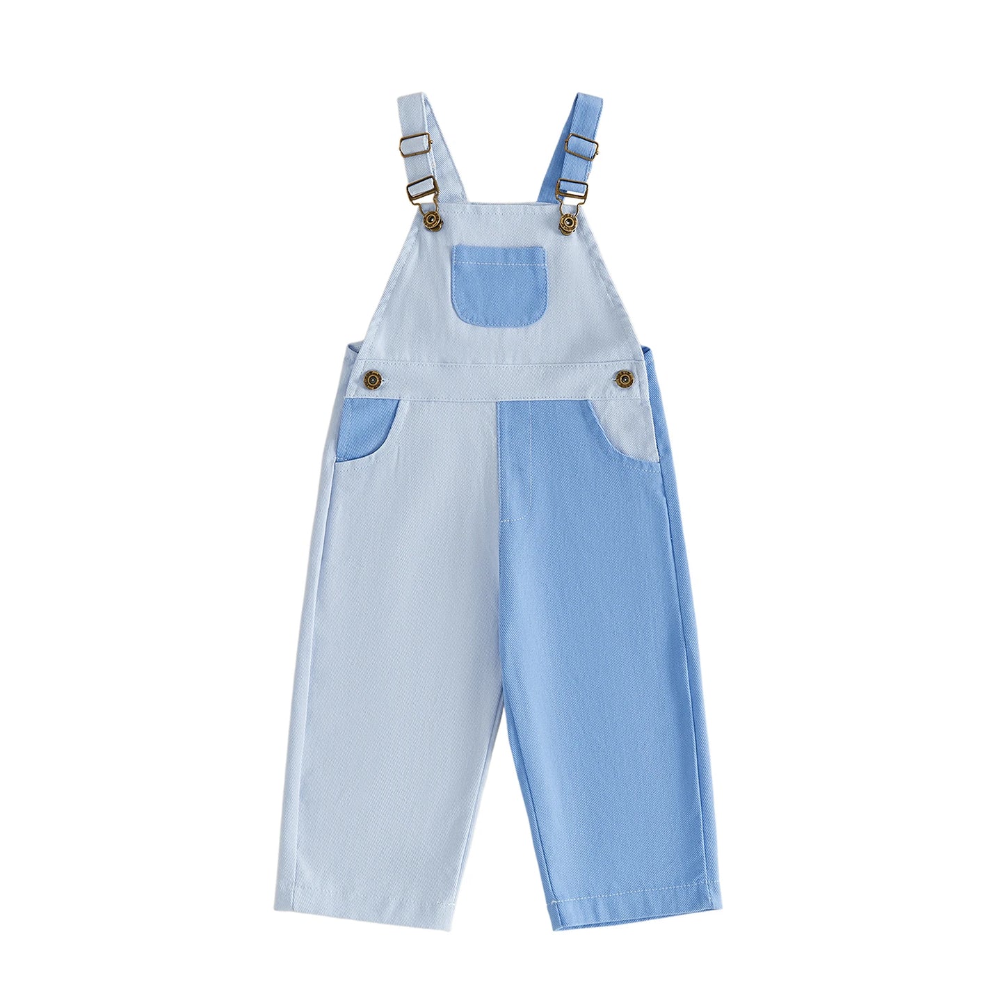 Girls Sleeveless Square Neck Contrasting Suspender Romper Polyester