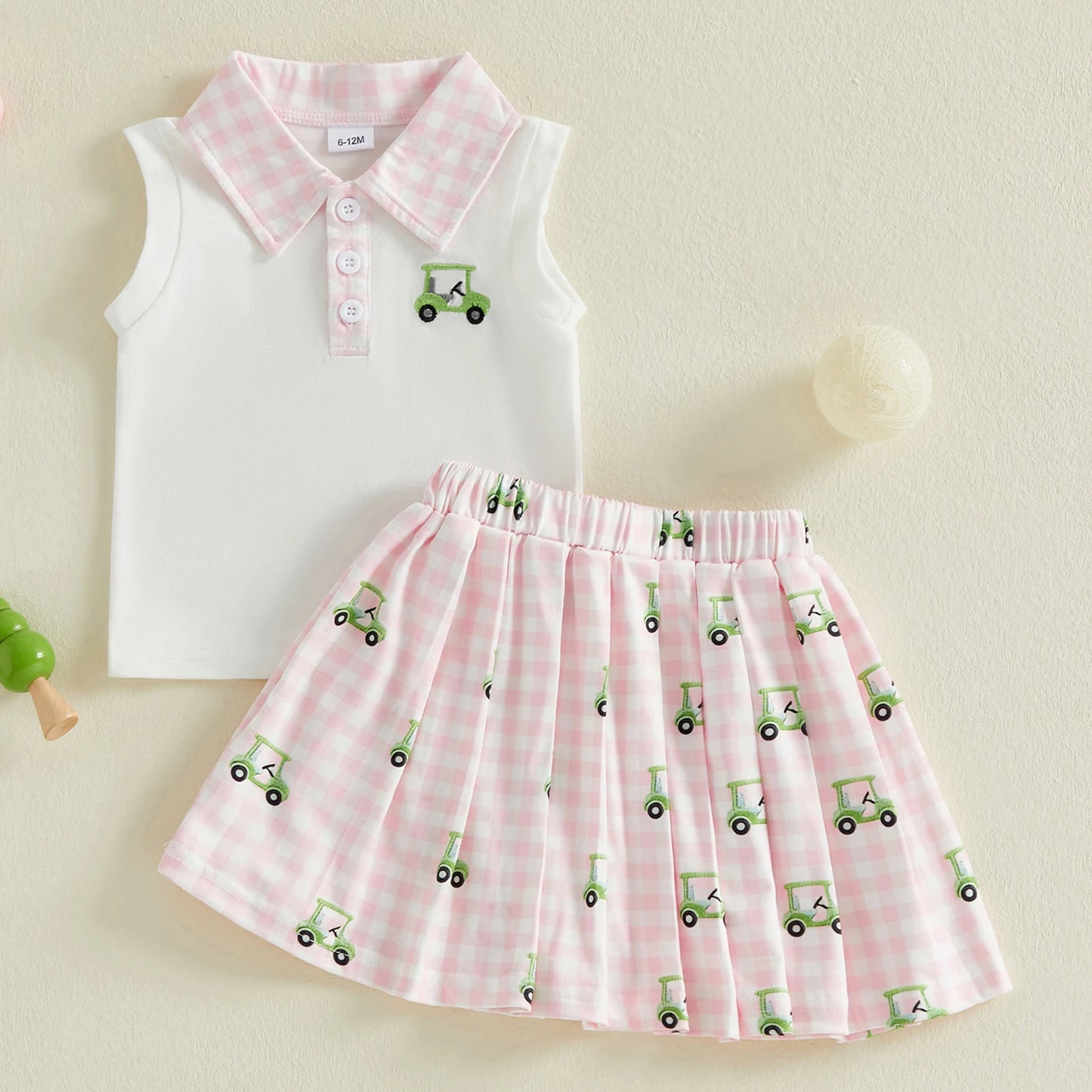 Adorable Baby Girl Golf Cart Print Tank Top Skirt Set