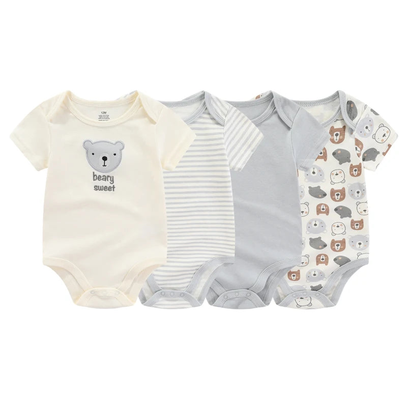 Kiddiezoom Cartoon 4-Piece Summer Baby Jumpsuit Set