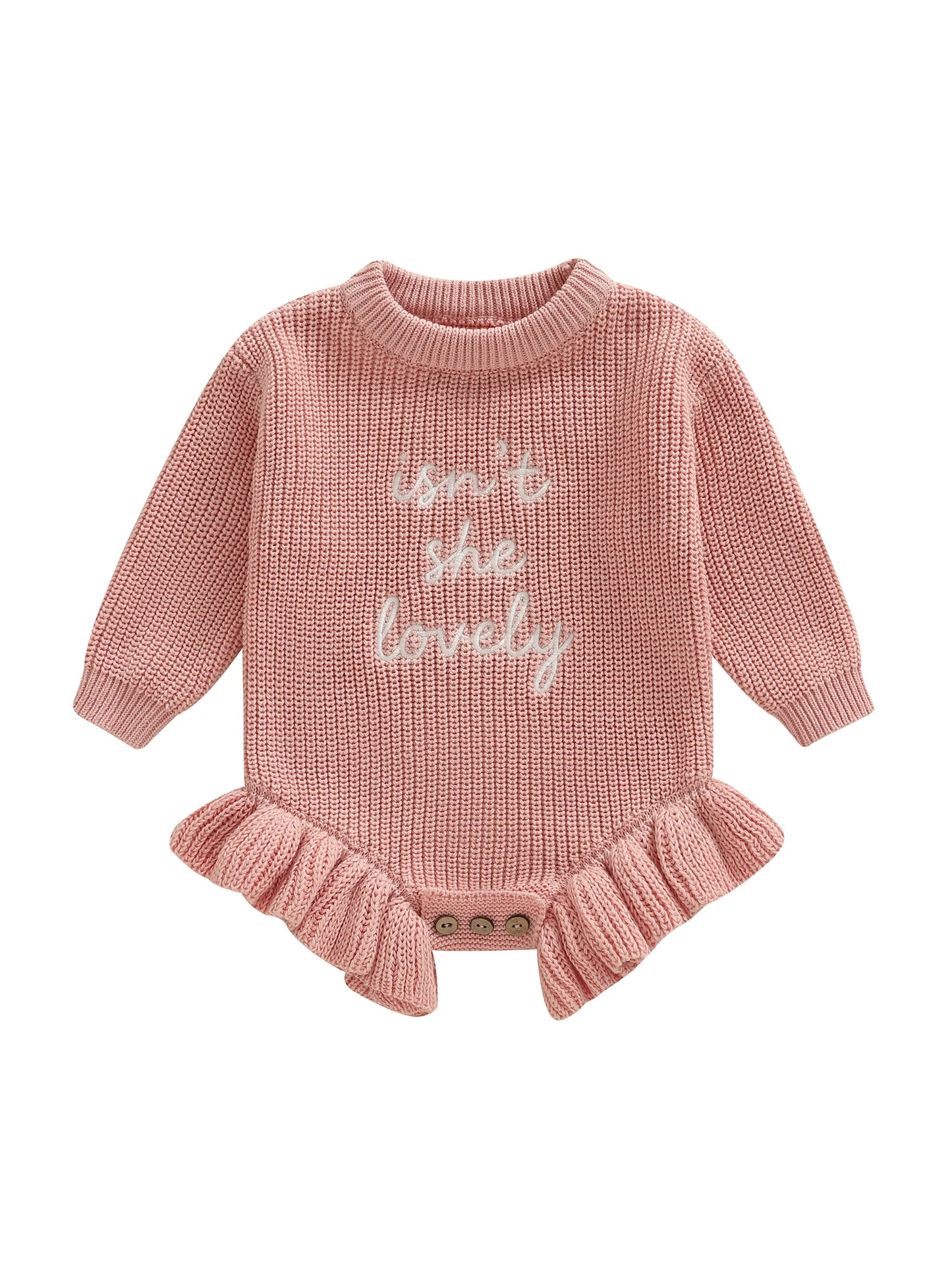 Infant Girl Cozy Knitted Romper With Embroidered Letters