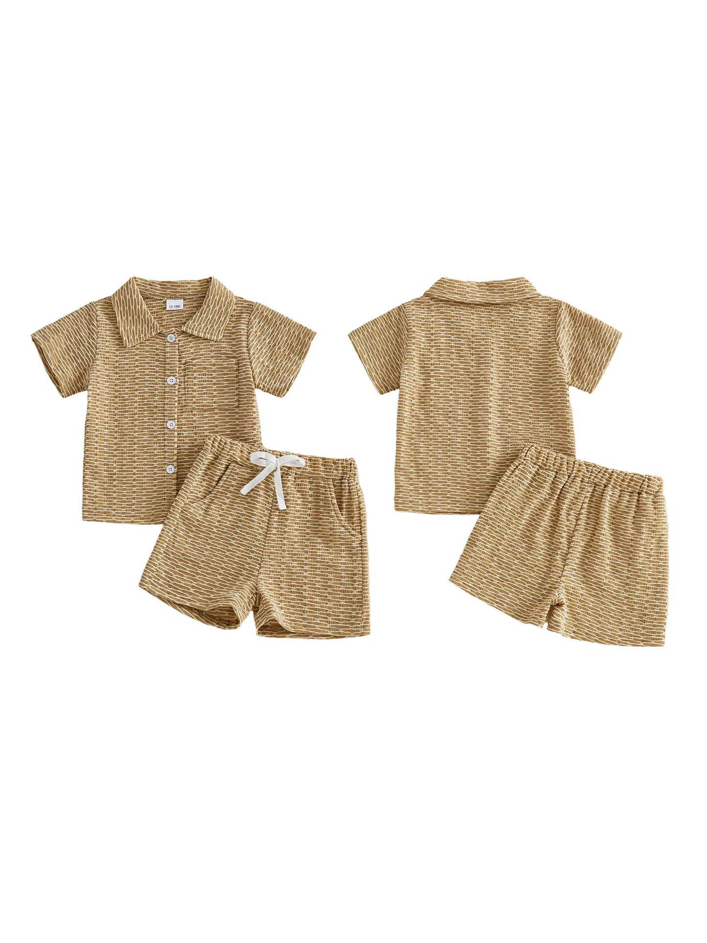 Infant Boy Summer Outfit Set With Textured Shirt And Shorts