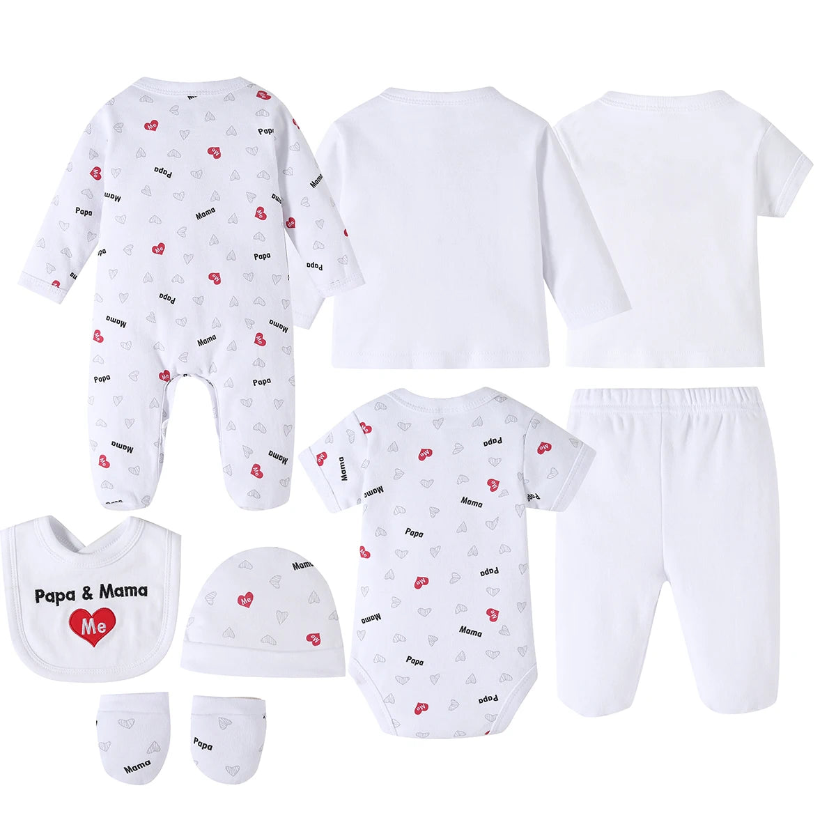 Unisex 8 Piece Cotton Baby Spring Summer Clothing Sets