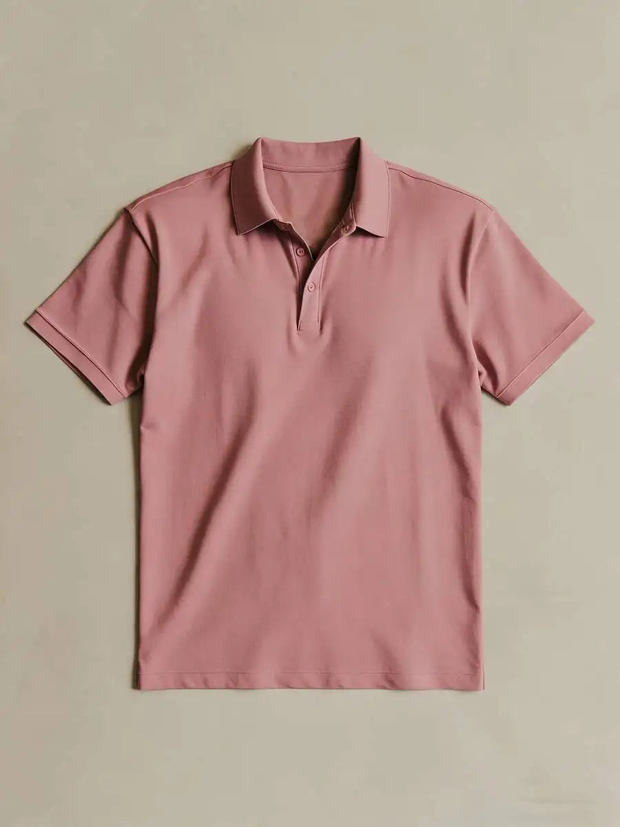 Mens Dusty Pink Short Sleeve Shirt Solid Color Classic Lapel Collar, Casual Versatile Top For Daily Wear Weekend Outfits Sports