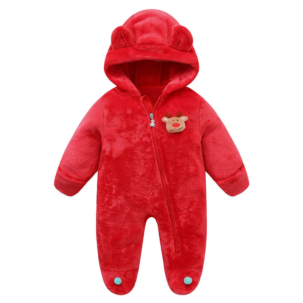 OLEKID Flannel Hooded Baby Romper Jumpsuit For Newborns 0to1Y