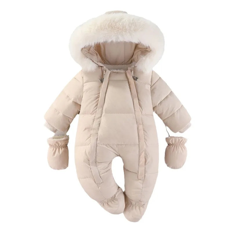 AYNIGIELL Winter Baby Jumpsuit Hooded Wool Down Romper