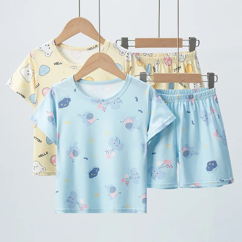 Two Piece Summer Kids Shorts Set Unisex Short Sleeve Outfit