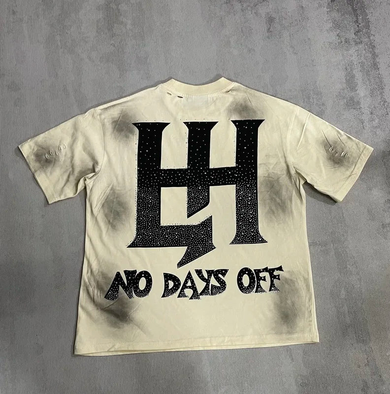 New fashion brand LIFE HUSTLERS Y2K hot stamping hole Men Women T-shirt Streetwear 100% Cotton Loose Round Neck Top Tees