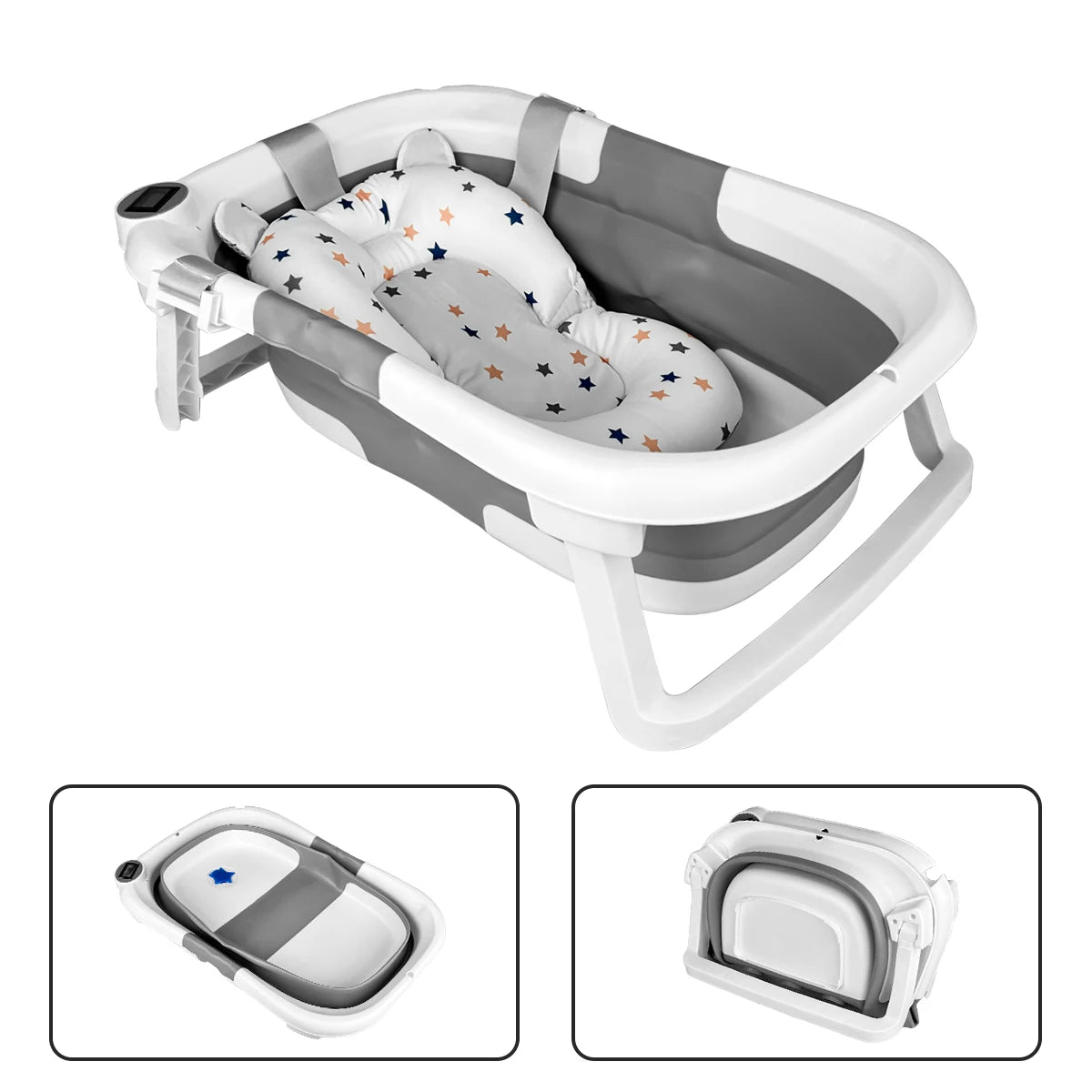 Foldable Baby Bathtub With Soft Cushion And Thermometer Portable Travel