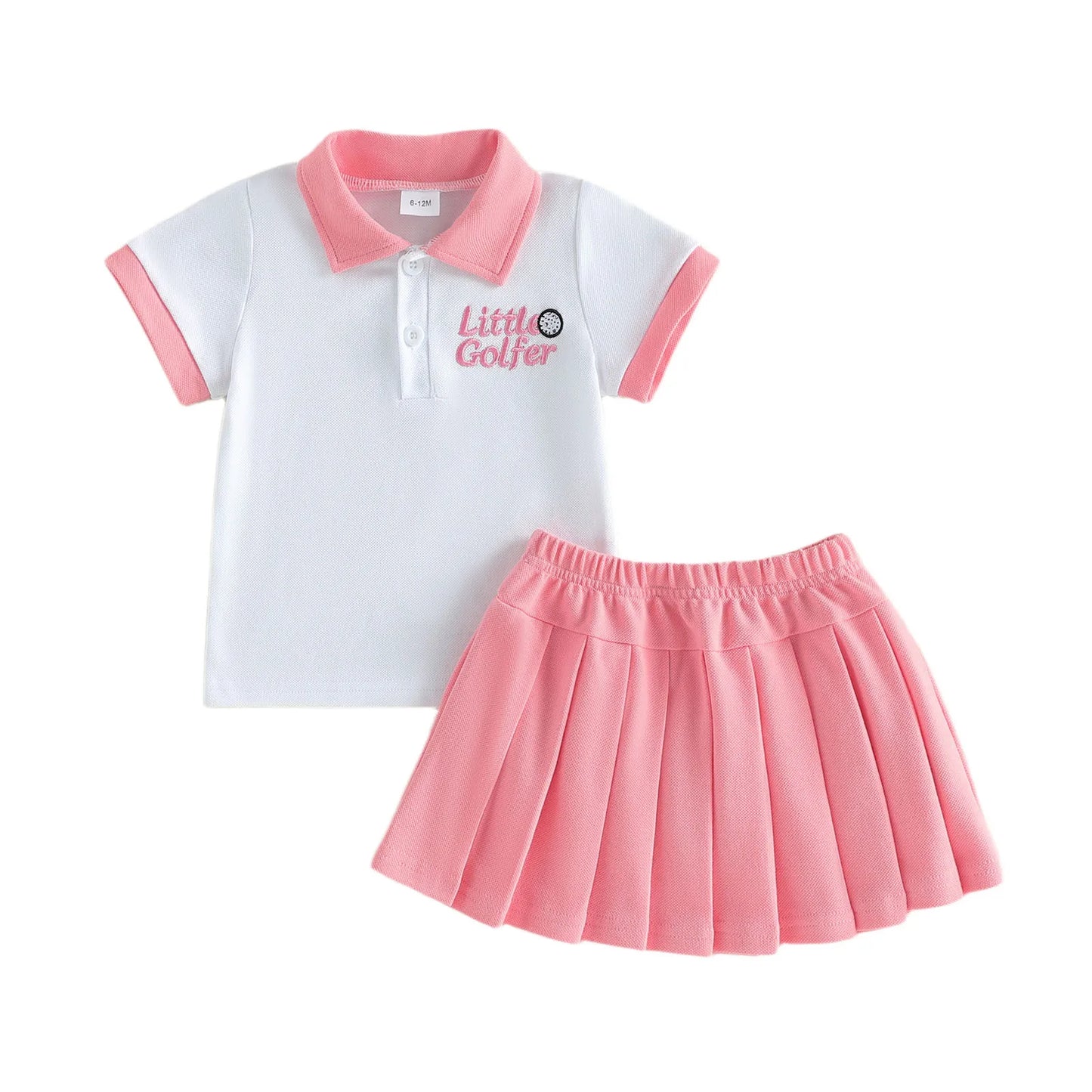 Girls Golf Outfit Set Two Piece Embroidered Letters Short Sleeve T Shirt Skirt