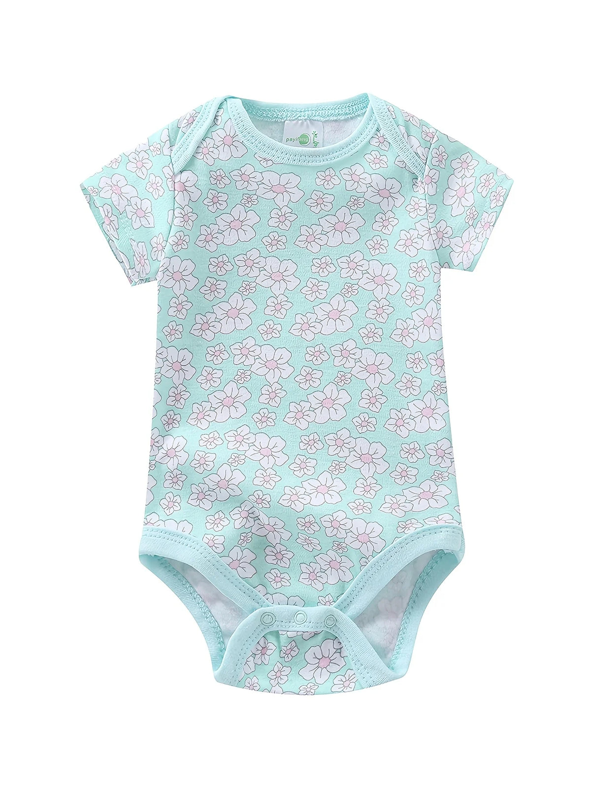 Newborn Baby Girl Short Sleeve Bodysuit 5-pc, Cute Infant One-Piece Romper, Round Neck Summer Outfit, Hospital Essentials, Baby Clothing, for Outdoor