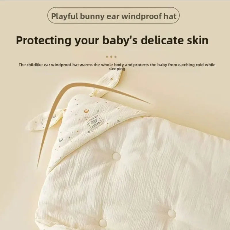 High Quality Cotton Newborn Swaddle Blanket with Cute Bunny Ears Hospital Delivery Wrap Extra Soft Thermal Baby Swaddling New