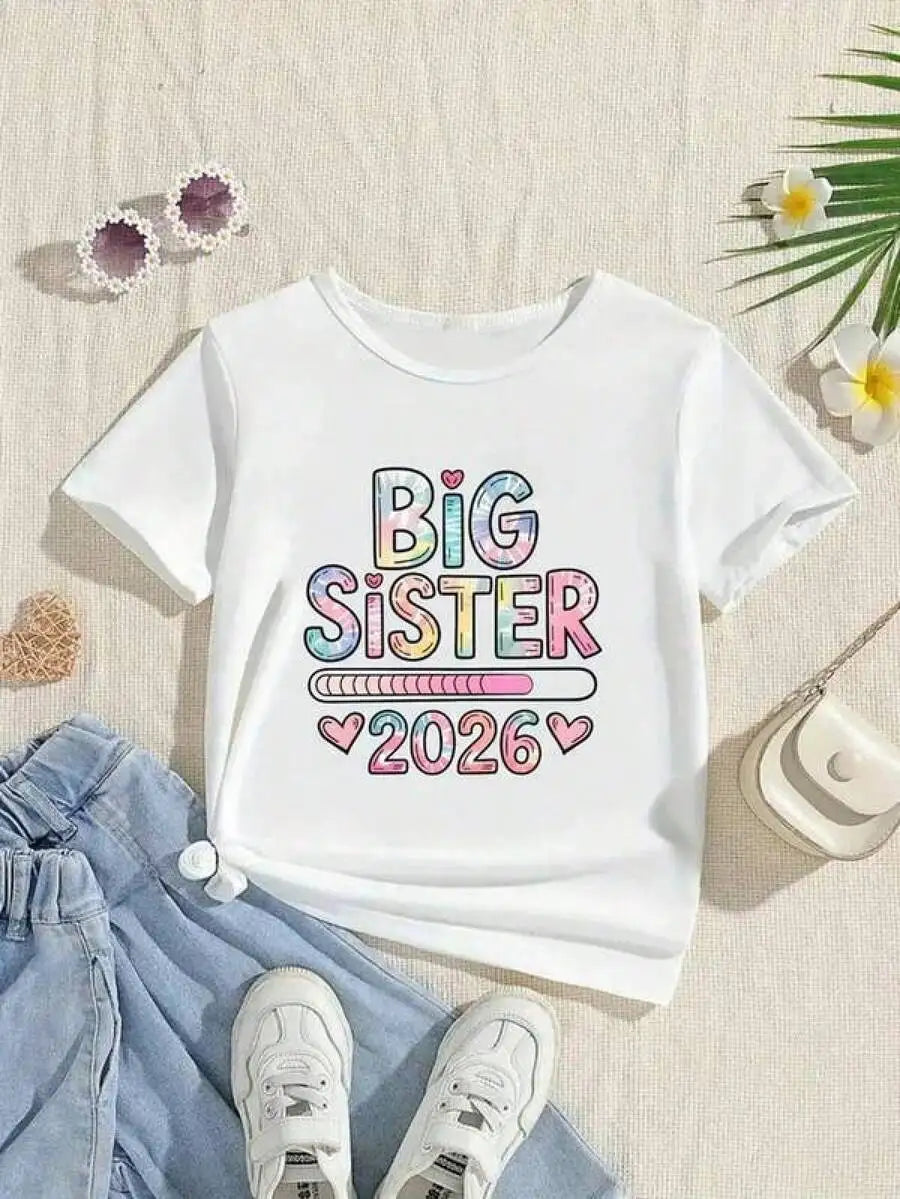 2026 Young Girl's Boy's '[ Tops] Cotton Graphic Tees, Girls' Big Sister Cute Kawaii Graphic Toddler Shirt, Toddler Girls Clothes
