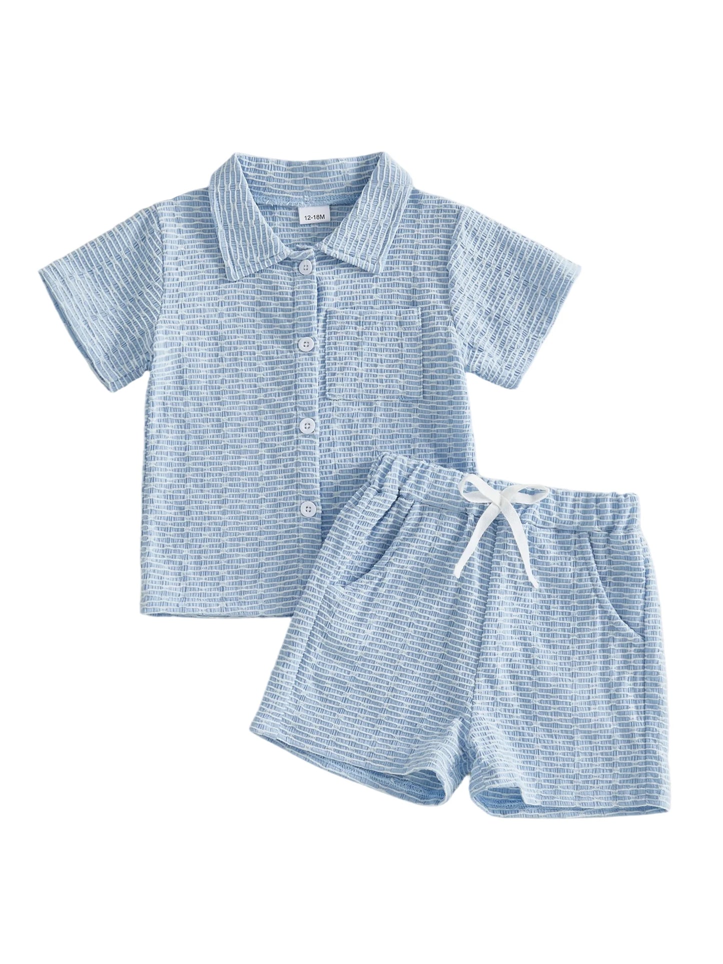 Infant Boy Summer Outfit Set With Textured Shirt And Shorts