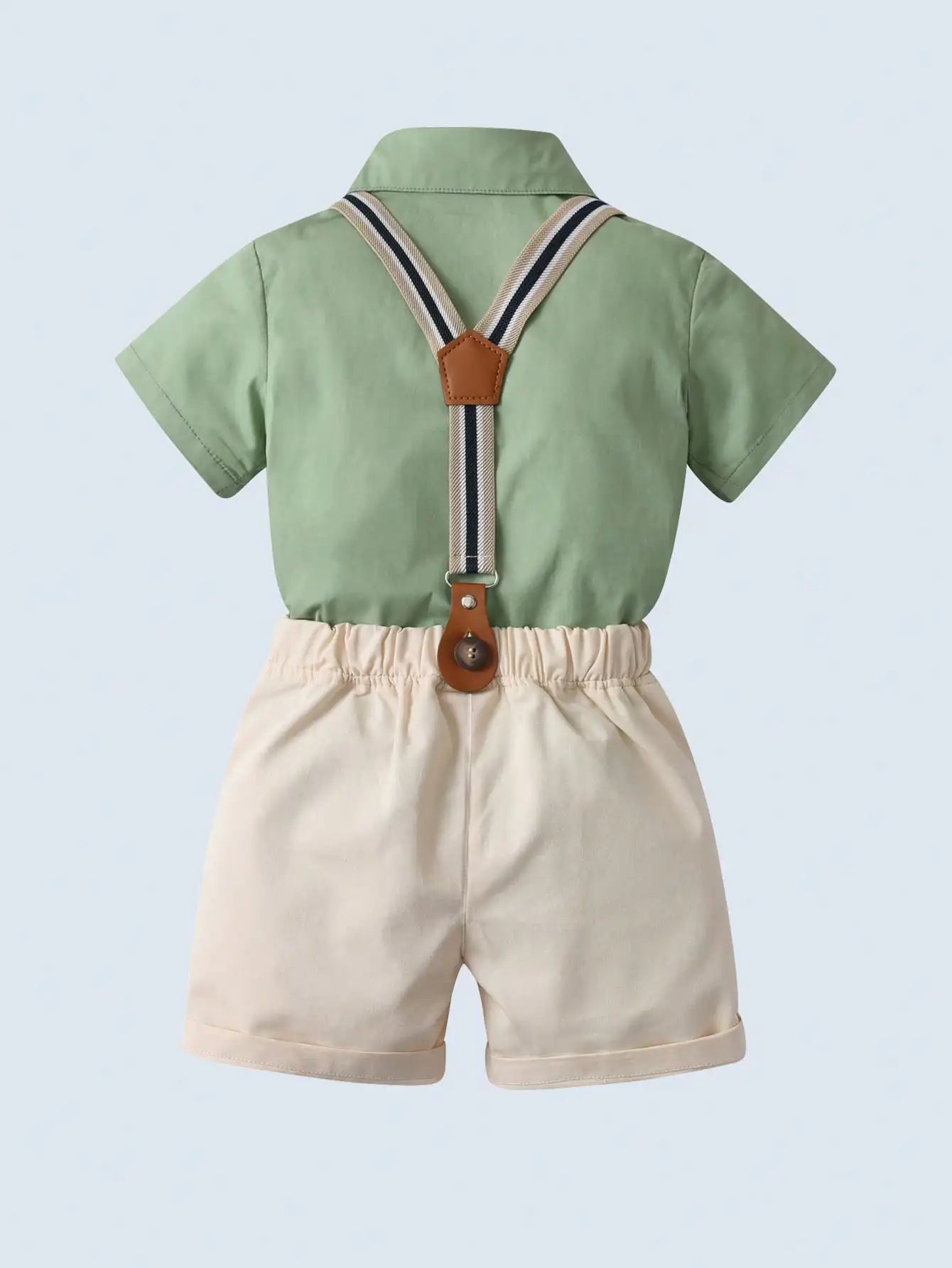 Baby Boy Shirt Bow Tie Khaki Suspender Shorts Outfit