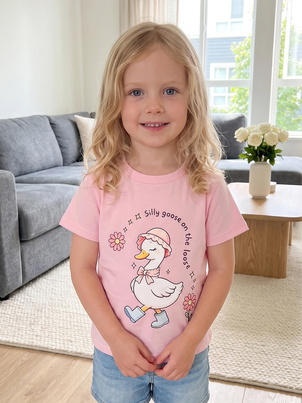 Goose Raccoon Print Sleeve Tops T Shirts Goose Neck Short Girls Summer T Shirts Goose Raccoon Print Crew Crew Neck Short Goose