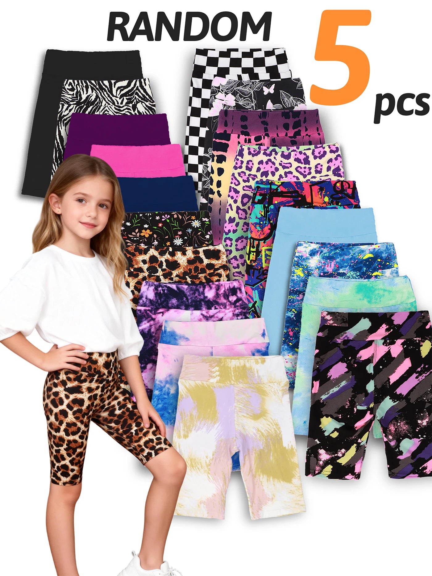 Girls Yoga Shorts Set 5-Piece High Waist Biker Bermudas