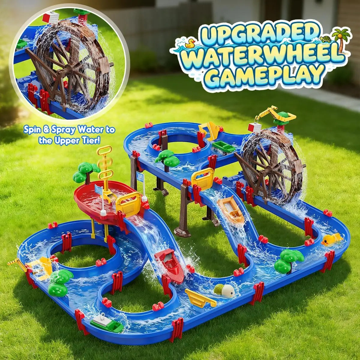 VATOS Outdoor Water Table Playset With Two Tier Waterwheel