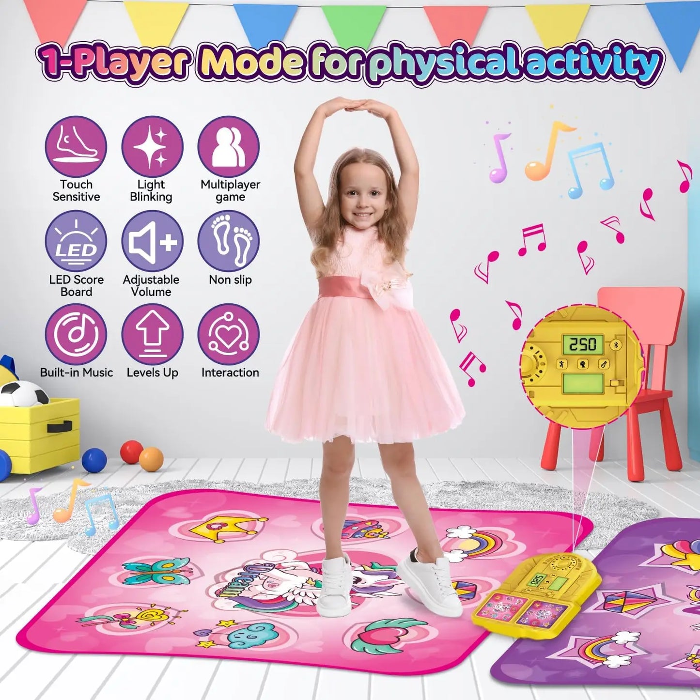 VATOS Unicorn Dance Mat For Girls 9 Level Dancing Game