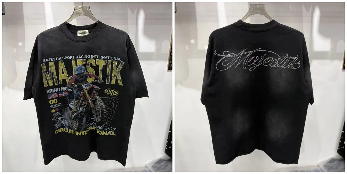Cotton T Shirt With Letter Rhinestone Print Breathable Hip Hop