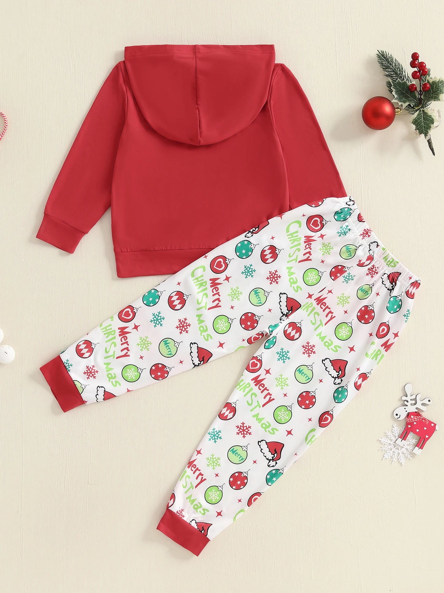 Kids Christmas Santa Plaid Hoodie And Pants 2 Piece Set
