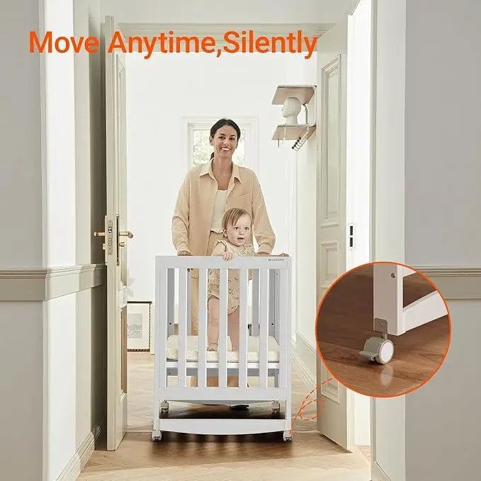 Six-In-One Portable Mini Crib With Mattress And Adjustable Height