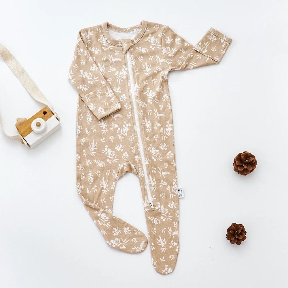 HappyFlute Bamboo Cotton Long Sleeve Footed Baby Romper
