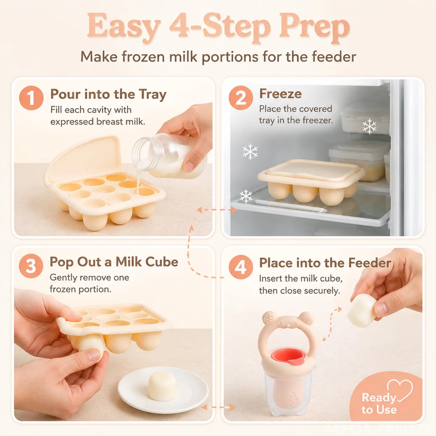 BPA Free Baby Fruit Feeder with Silicone Food Freezer Tray, Food Grade Teething Pacifier Self‑Feeding Set, 3 Colors Optional for Newborn Toddlers