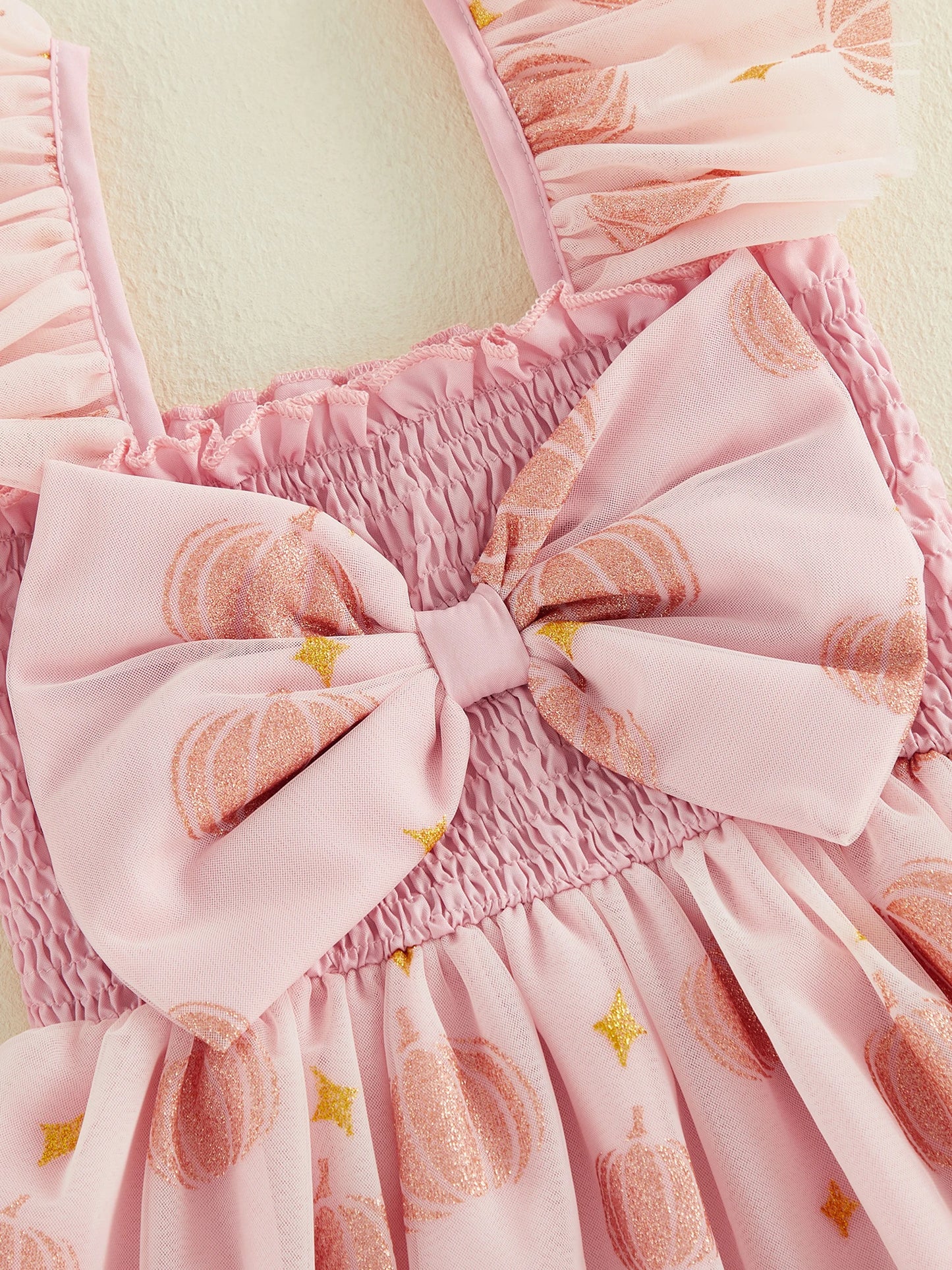 Toddler Halloween Dress With Tulle Flying Sleeves Pumpkin Decor