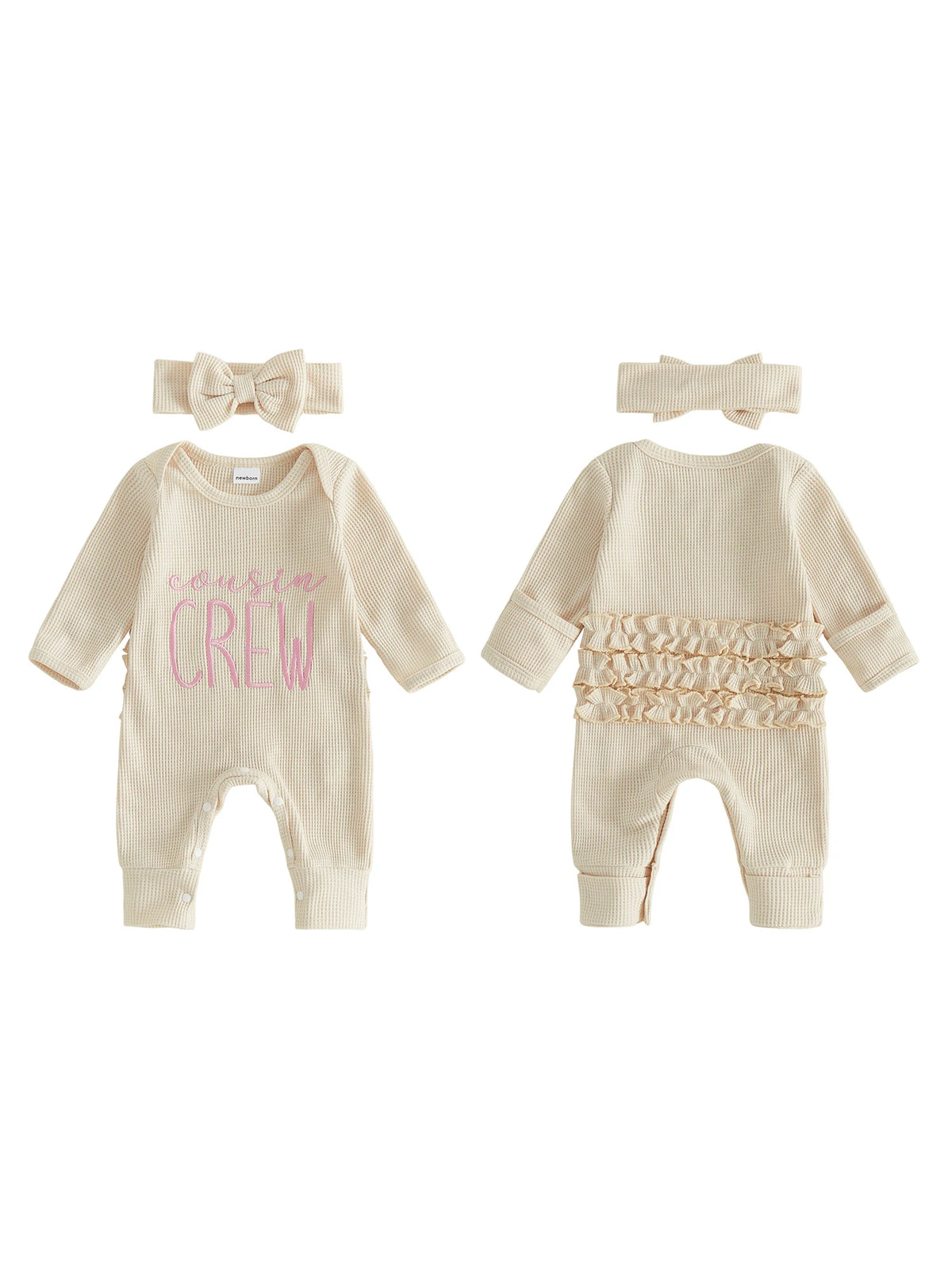 Premium Baby Girls Long Sleeve Romper Set With Bow Headband