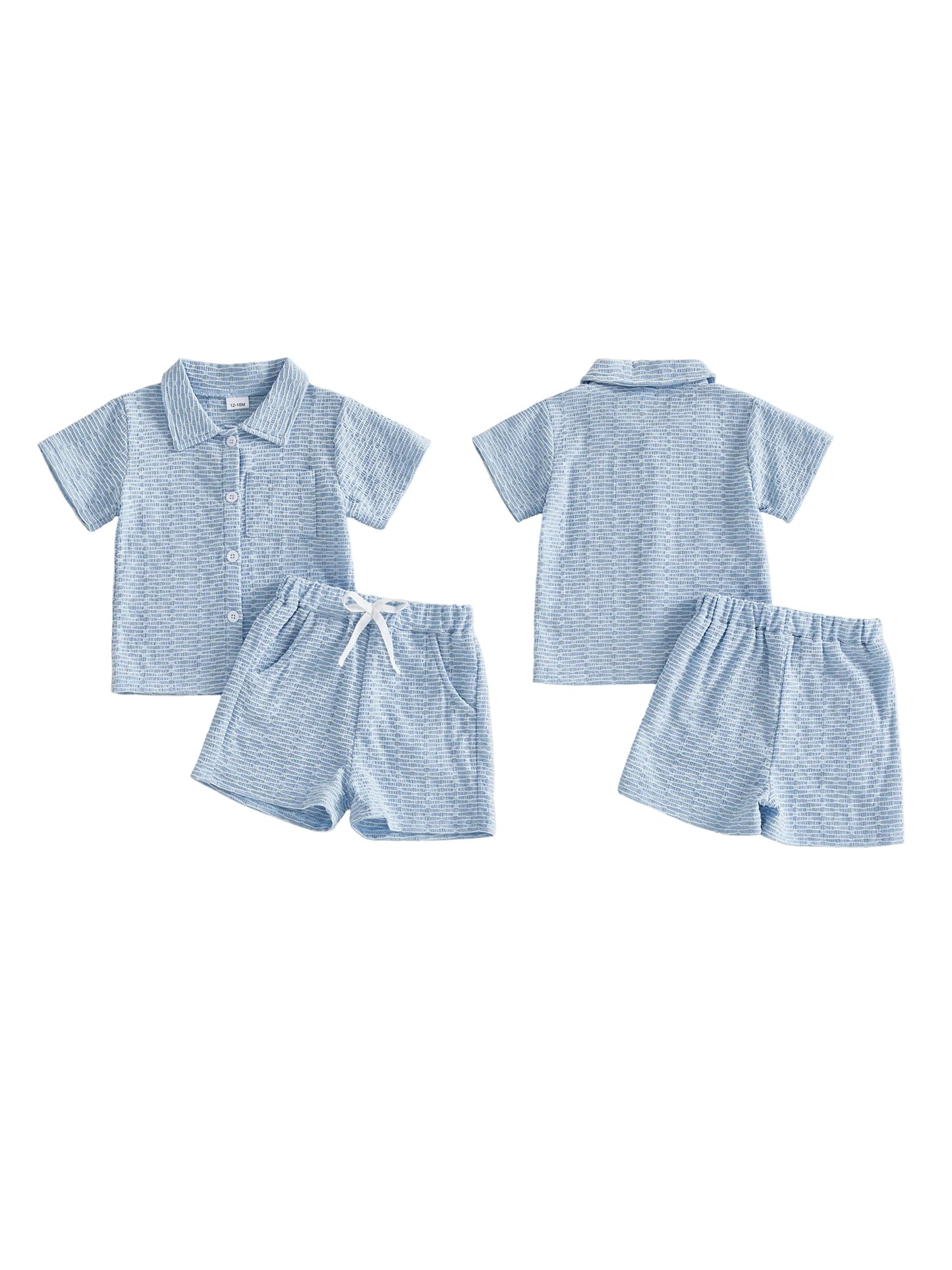 Infant Boy Summer Outfit Set With Textured Shirt And Shorts