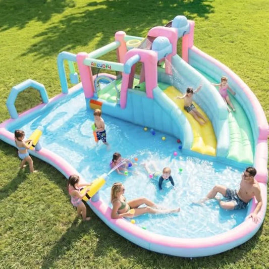 Outdoor Inflatable Water Slide With Double Slides And Splash