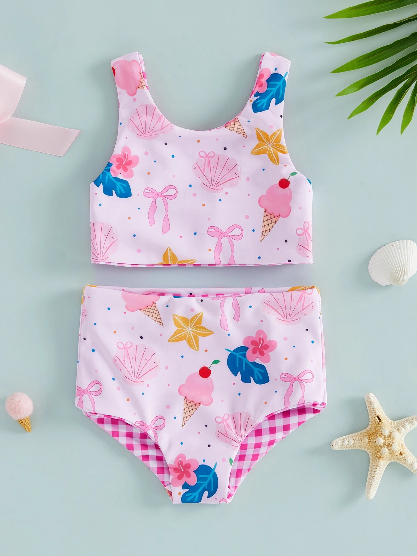 Two Piece Baby Girl Ruffle Sleeve Mermaid Scale Print Swimsuit