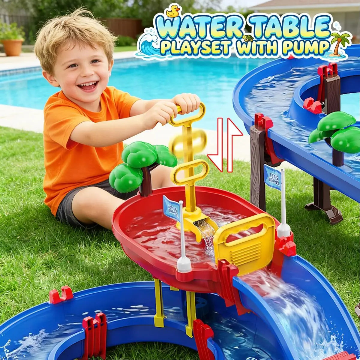 VATOS Outdoor Water Table Playset With Two Tier Waterwheel