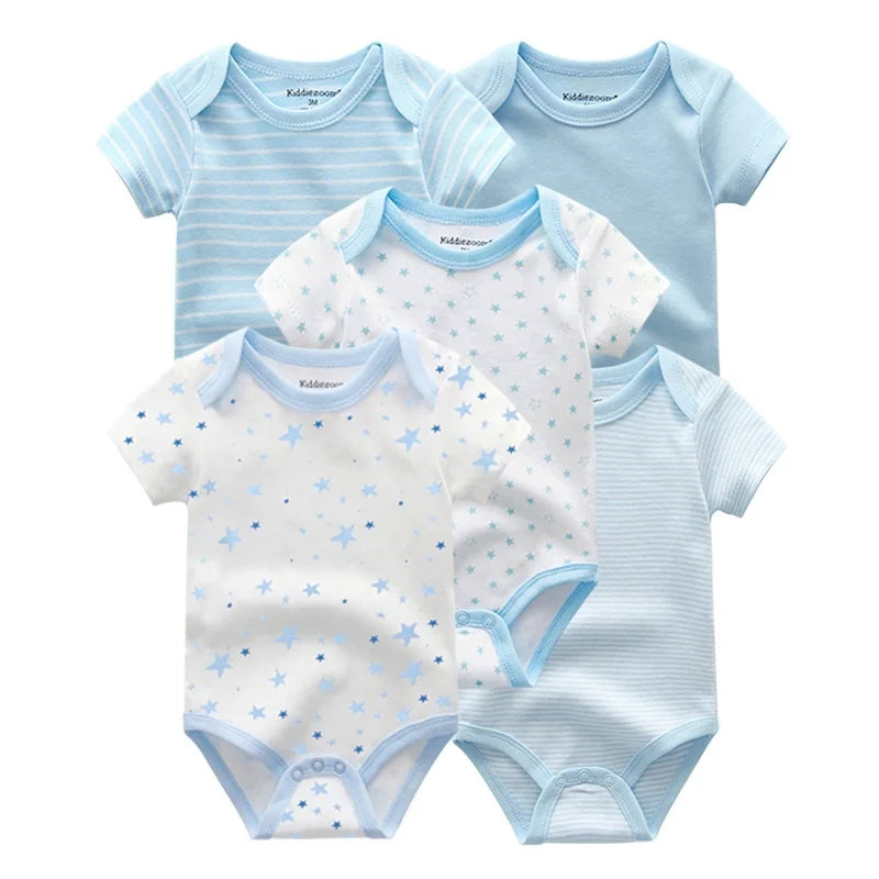 5 Pack Summer Short Sleeve Baby Bodysuits Cartoon Newborn Onesie