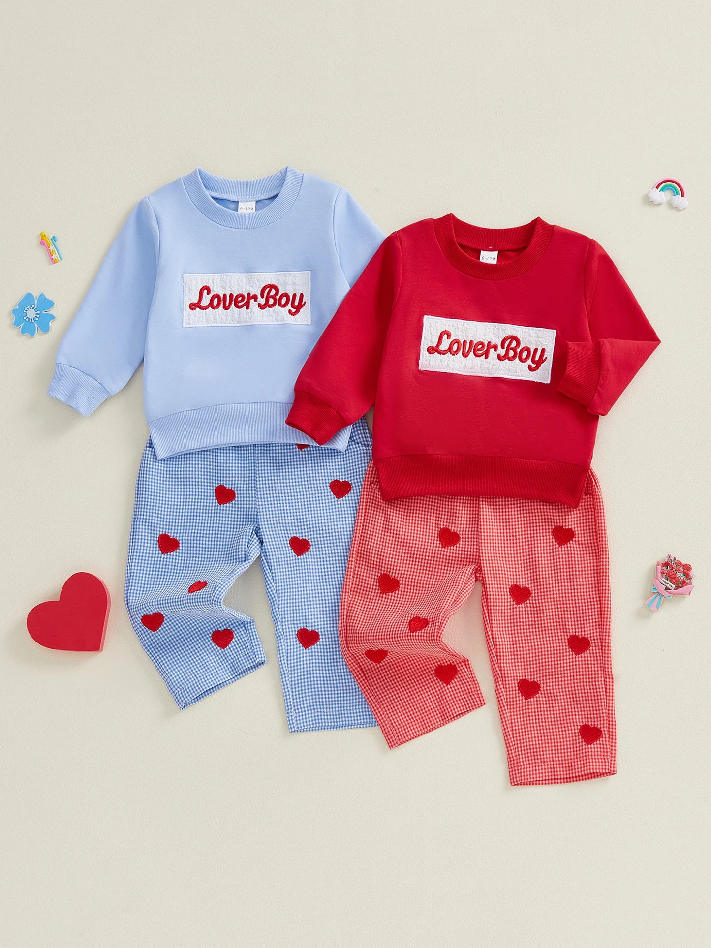 Adorable Infant Boy Valentine's Day 2-Piece Embroidered Top and Trousers