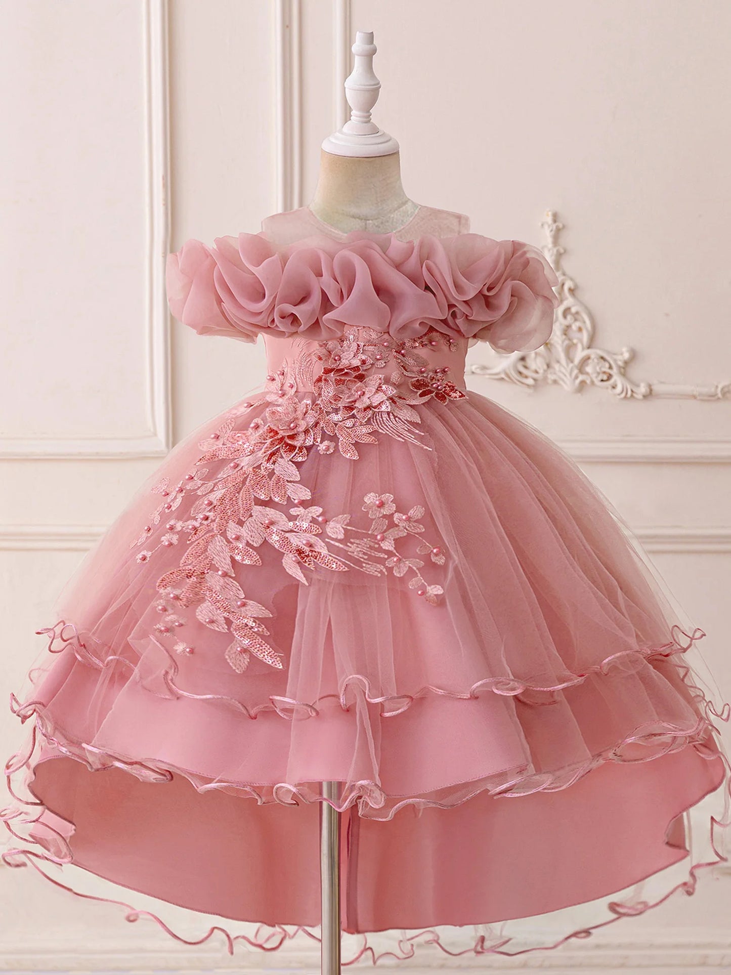 Floral Print Sleeveless Ruffle Tulle Dress for Toddler Girls
