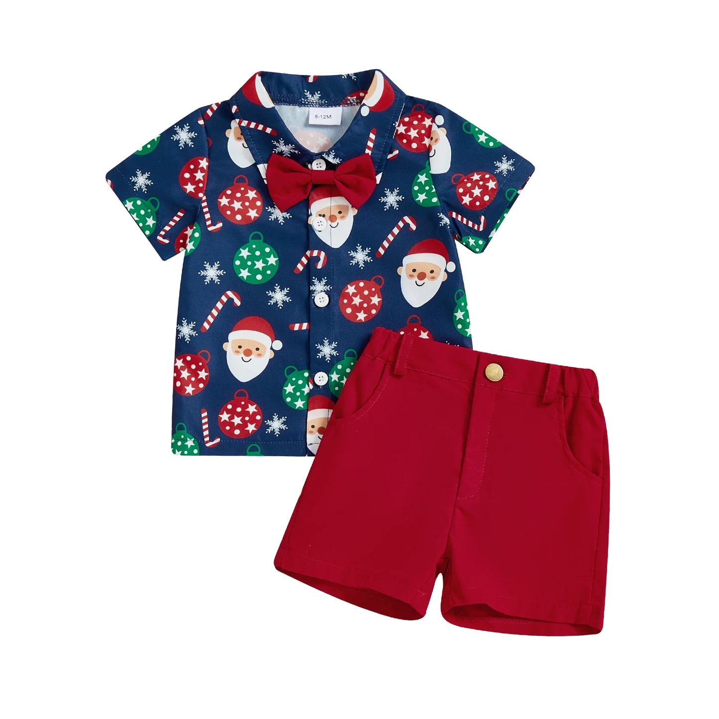 Infant Boys 2-Piece Festive Christmas Print Shirt And Shorts