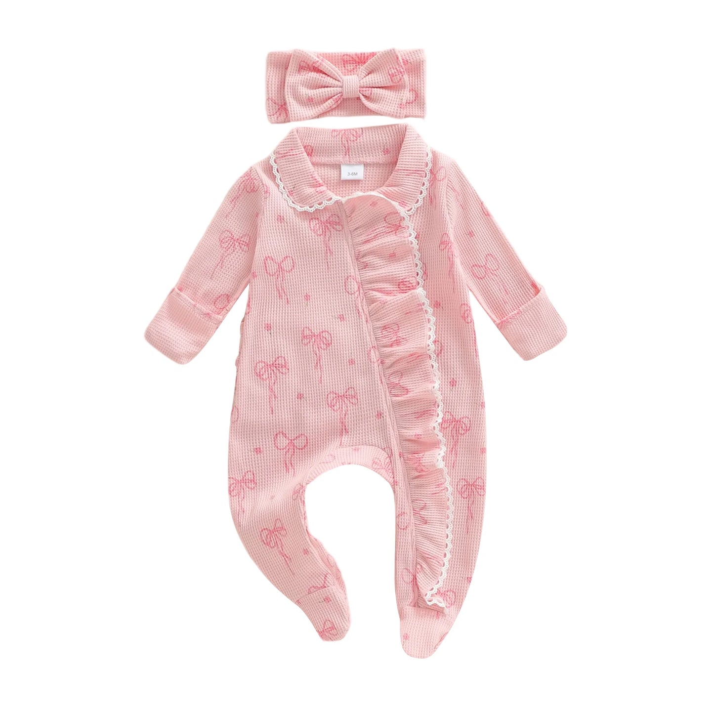 Adorable Infant Girl Autumn Footie Romper With Matching Headband