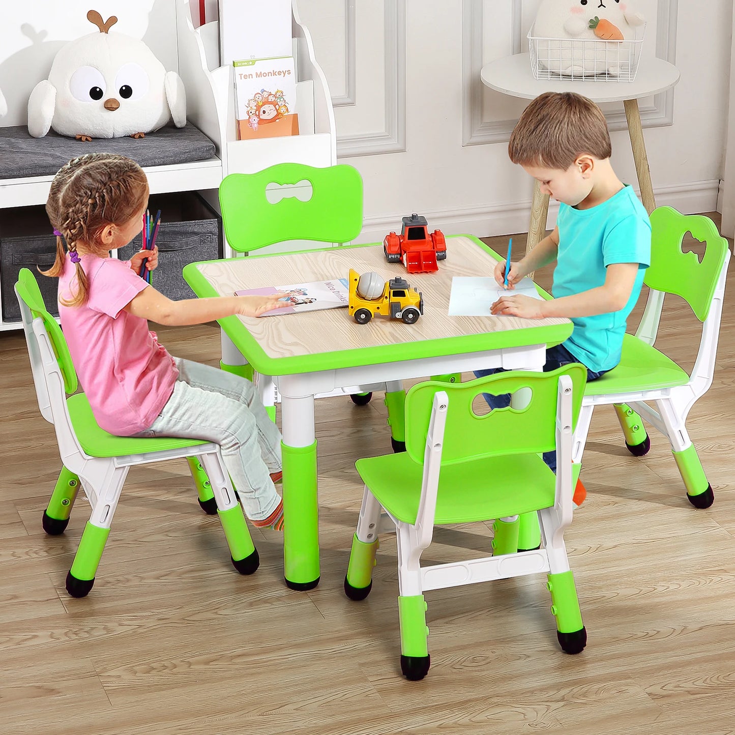 HiMISS Kids Table And Chairs Set Height Adjustable Graffiti Top