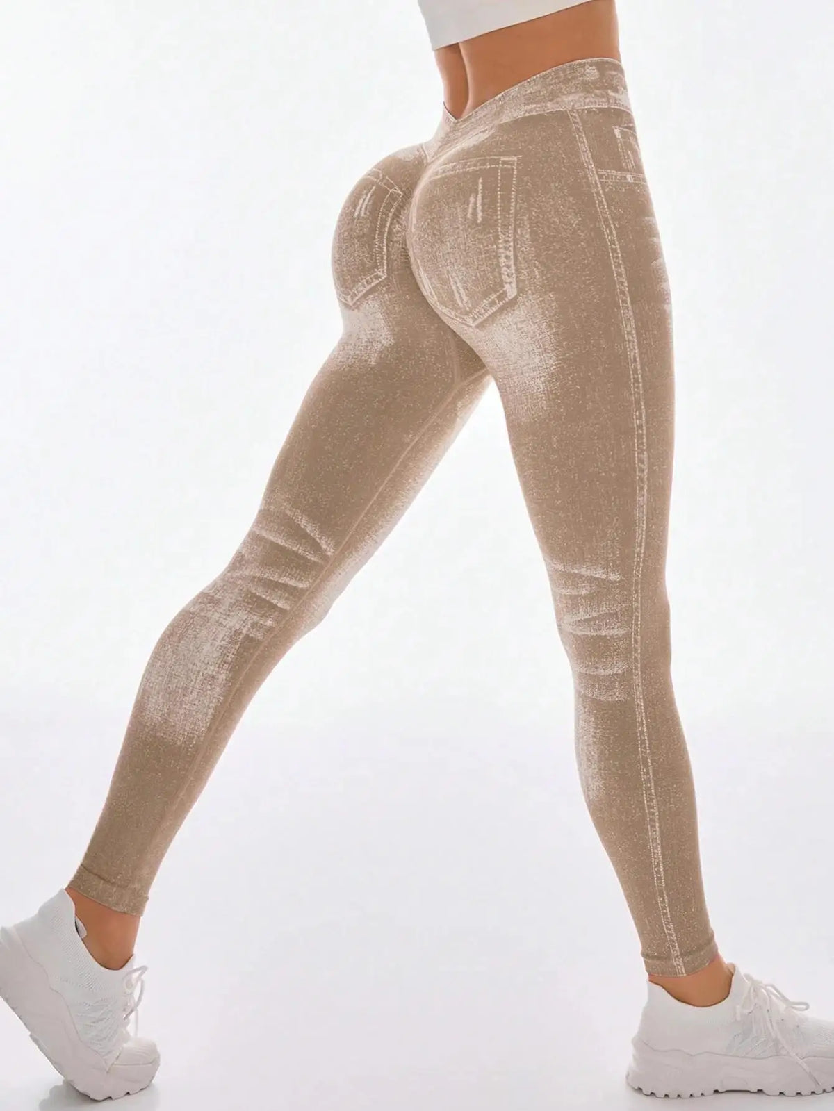 V Back Faux Denim Jeggings for Women Butt Lifting Tummy Control High Waisted Jeans Yoga Pants Scrunch Leggings