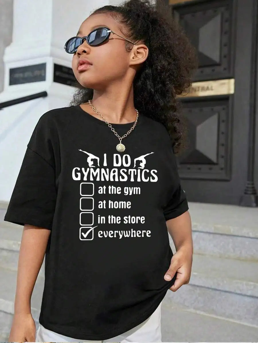 Cotton T-Shirt Girls & Teenagers Students Casual Printed White Crew Neck Short Sleeve T-Shirt Tops, Suitable For Summer
