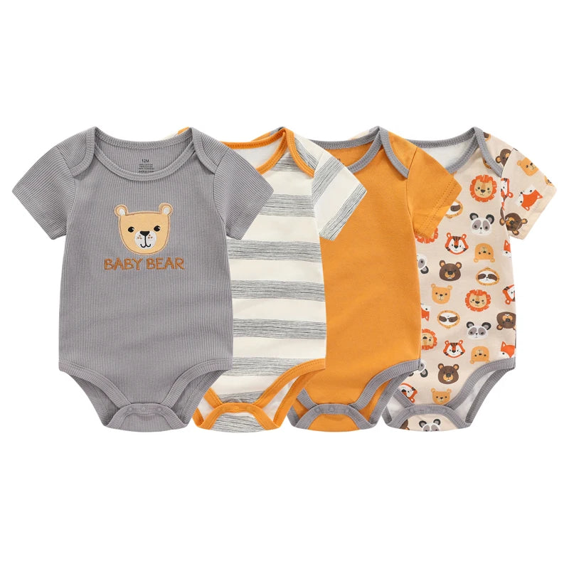 Kiddiezoom Cartoon 4-Piece Summer Baby Jumpsuit Set