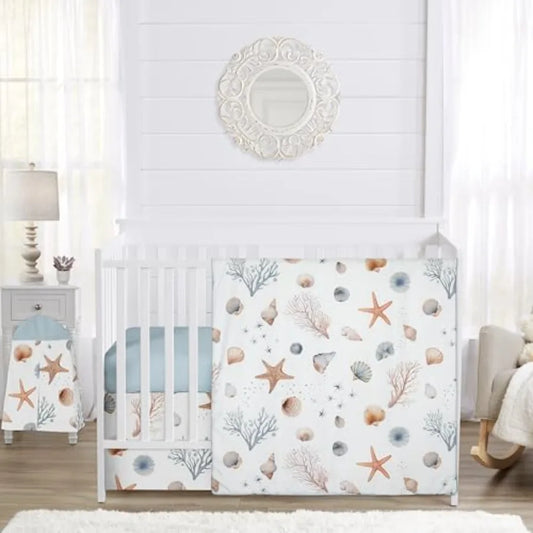 4 Piece Baby Crib Bedding Set Ocean Seashells Infants Nursery