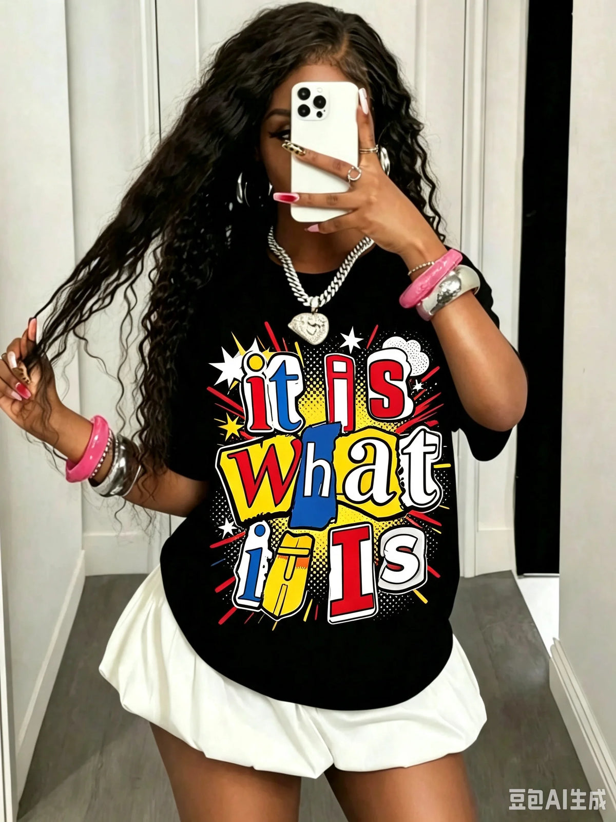 Girls & Teenagers Students Casual Printed Black Crew Neck Short Sleeve T-Shirt Top, Summer