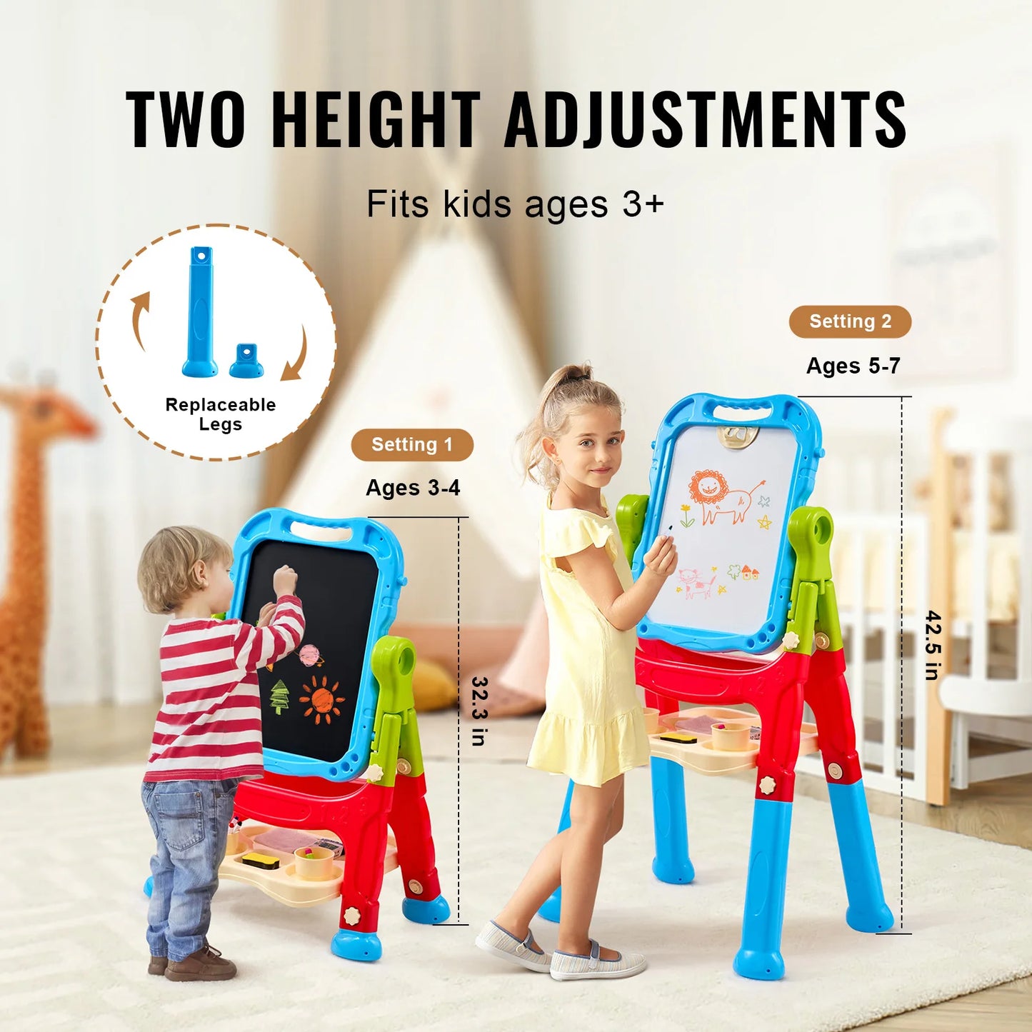 Children Magnetic Drawing Board Art Easel With Chalkboard For Kids