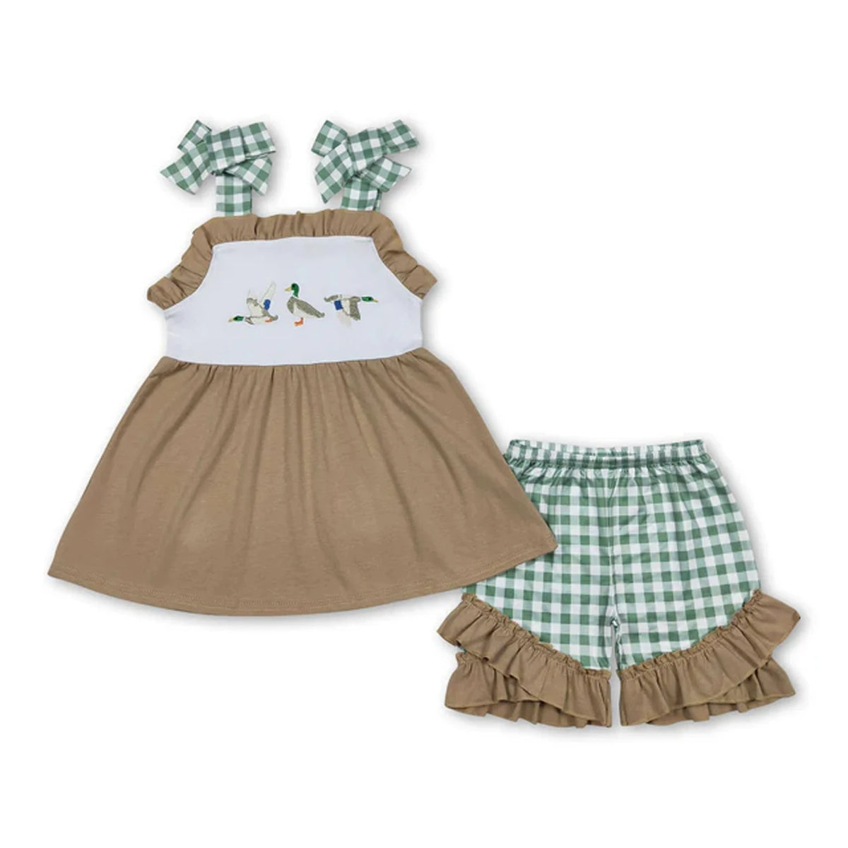 Toddler Girl Two Piece Summer Outfit Set Plaid Leopard Print