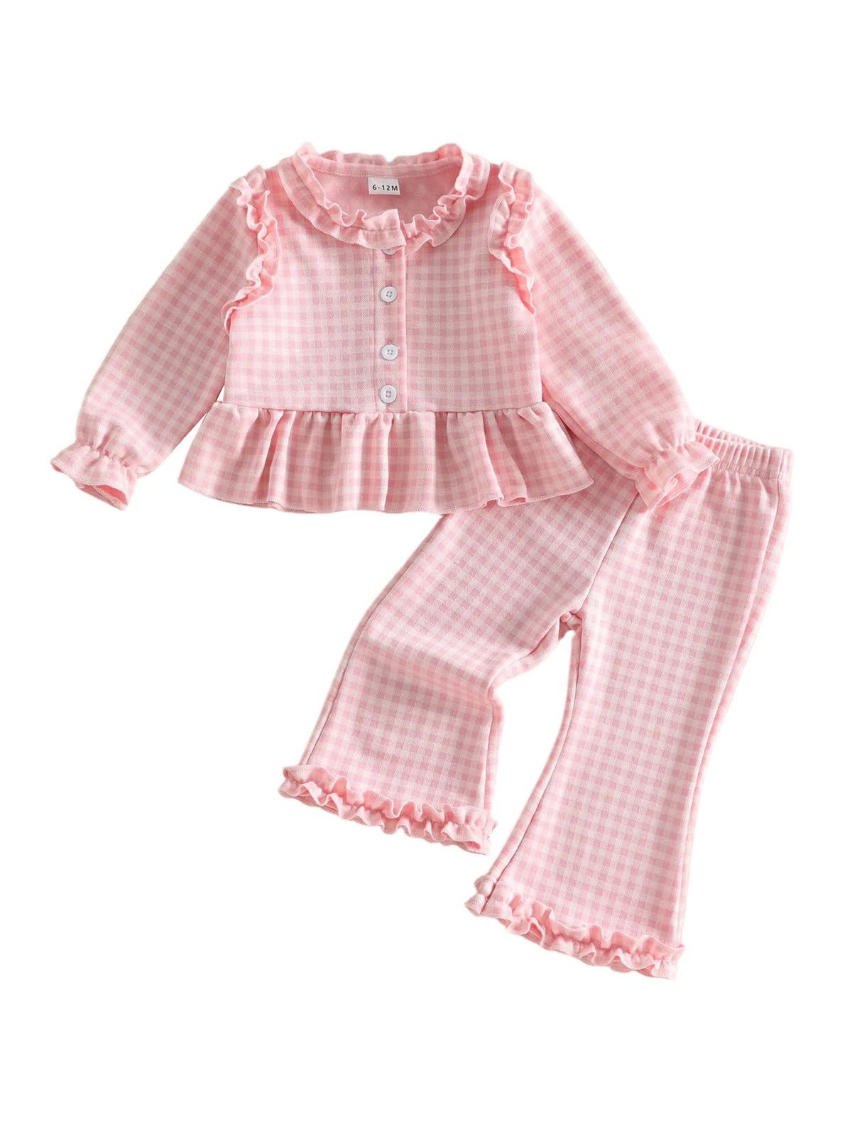 Girls Fall Plaid Bell Bottom Outfit Set With Long Sleeve Top
