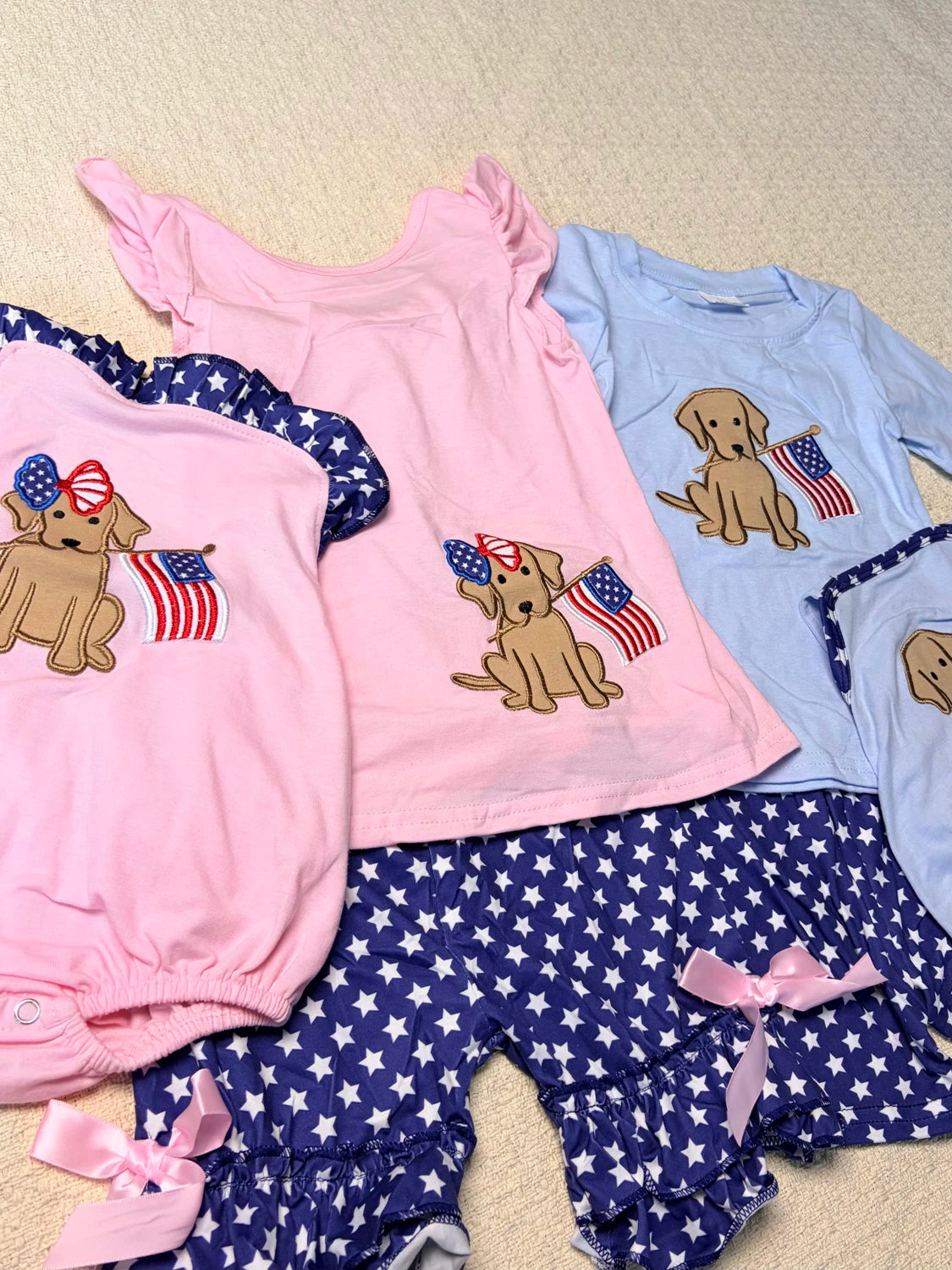 Patriotic Puppy And Kids Matching 4th Of July Cotton Sets