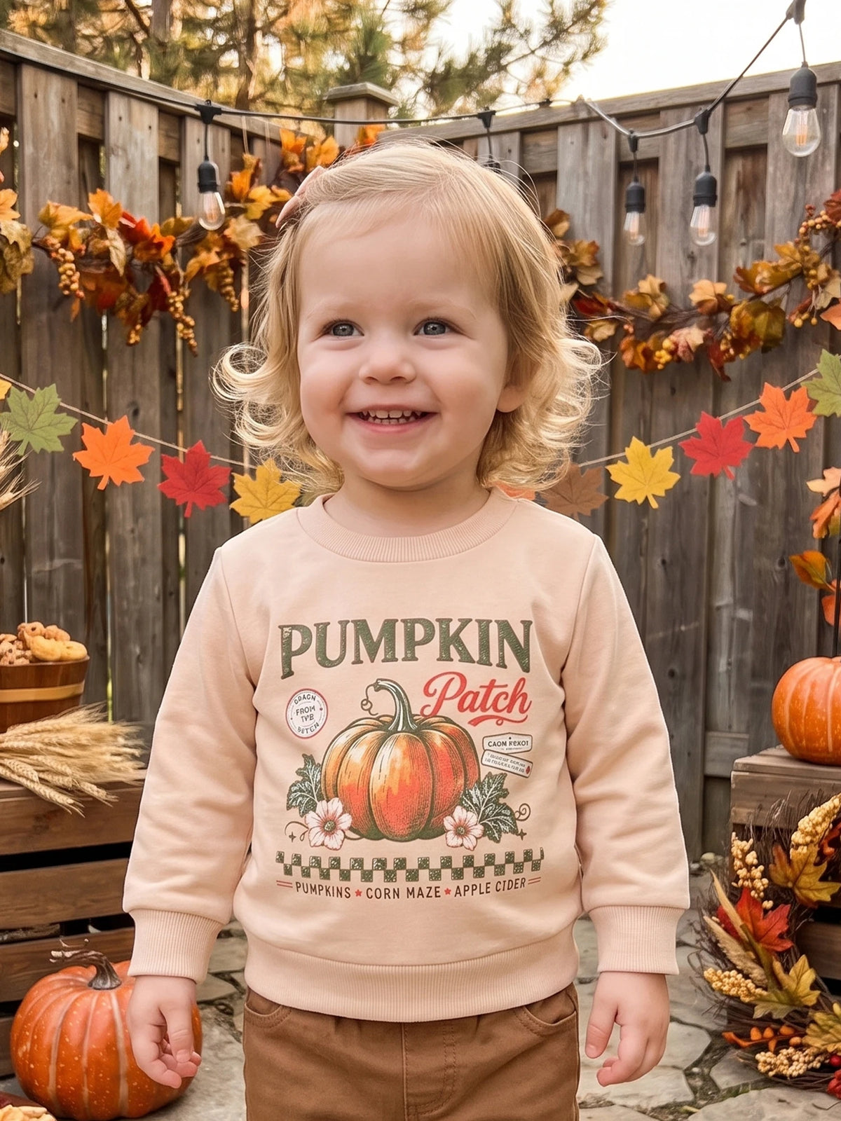 Girls Long Sleeve Crew Neck Pumpkin Print Fall Top