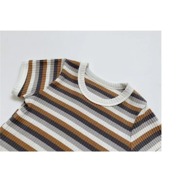 Unisex Summer TwoPiece Cotton Kids Set Short Sleeve Tops Shorts